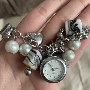 Vintage watch charm bracelet silver